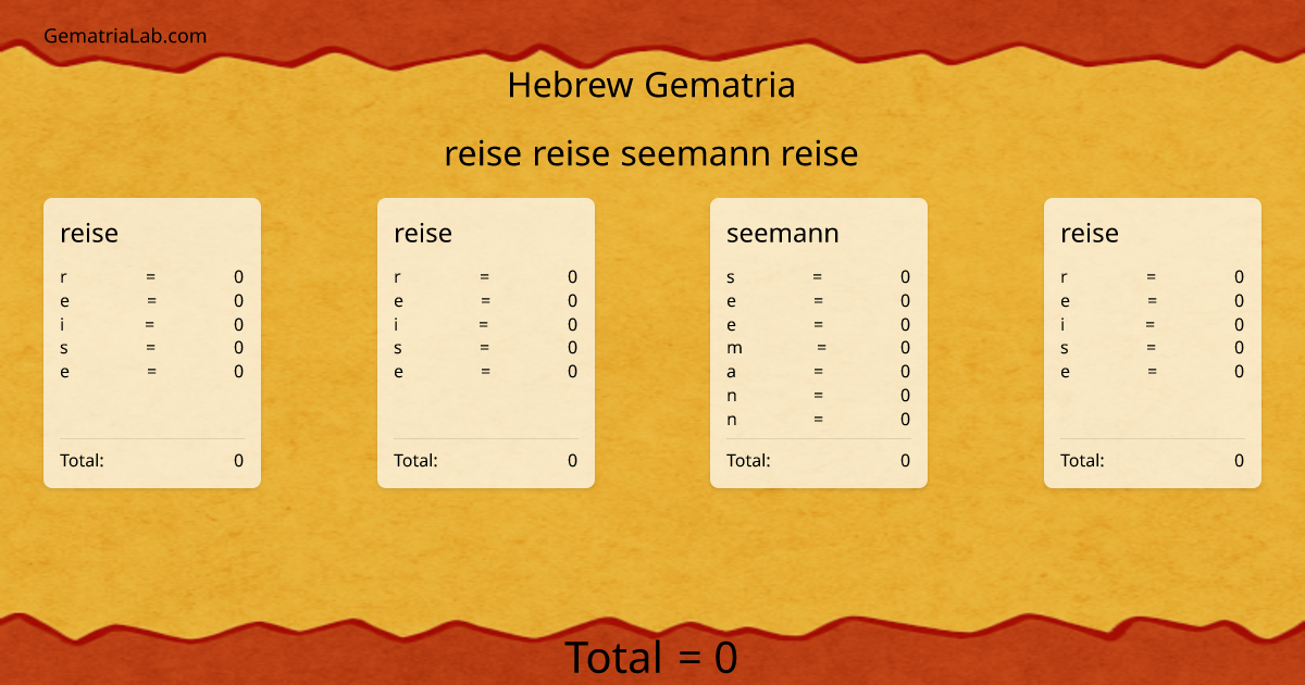 reise reise seemann reise in hebrew Gematria